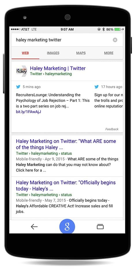 Twitter Displaying in Mobile Search Results | Haley Marketing Group