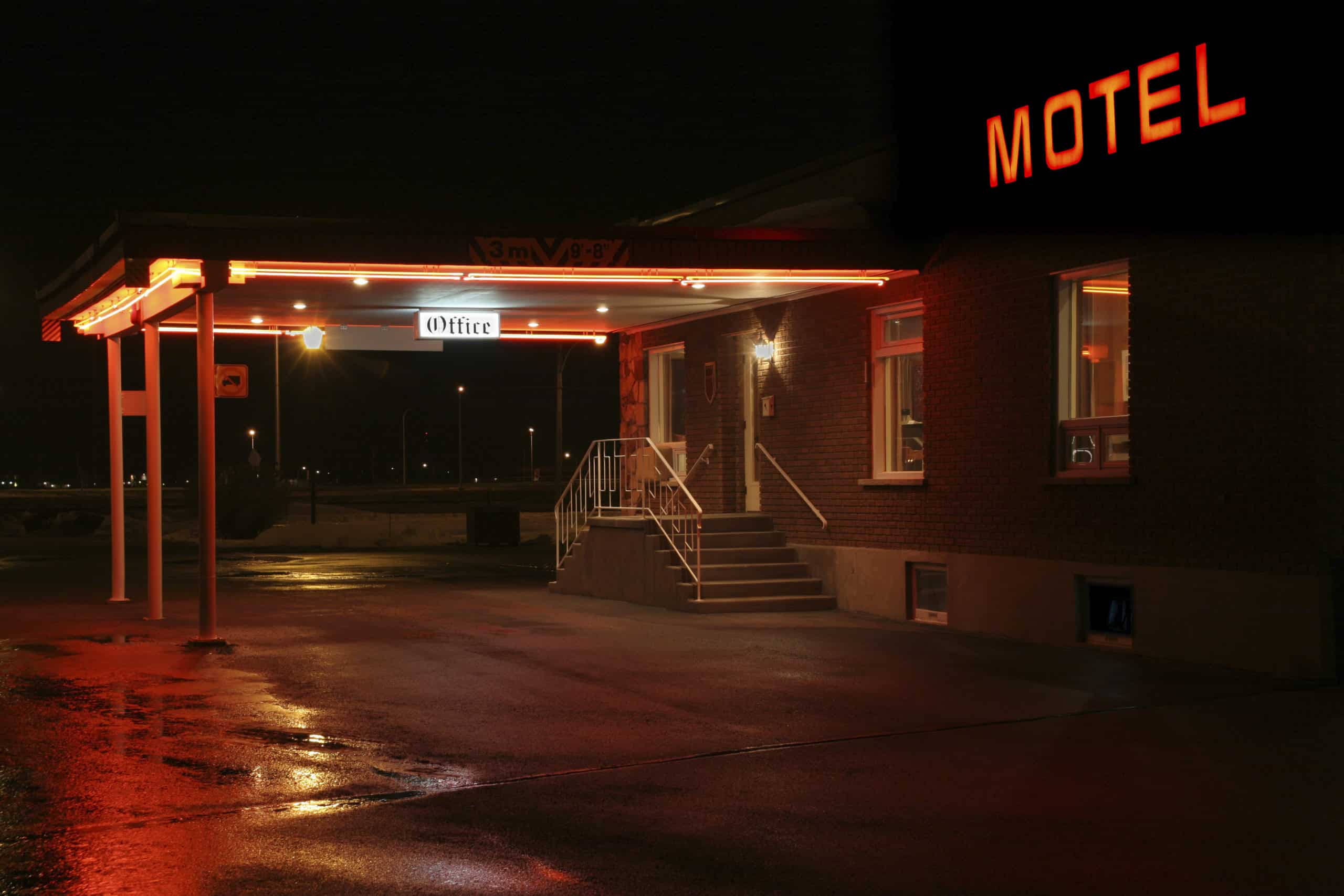 Motel entrance at night