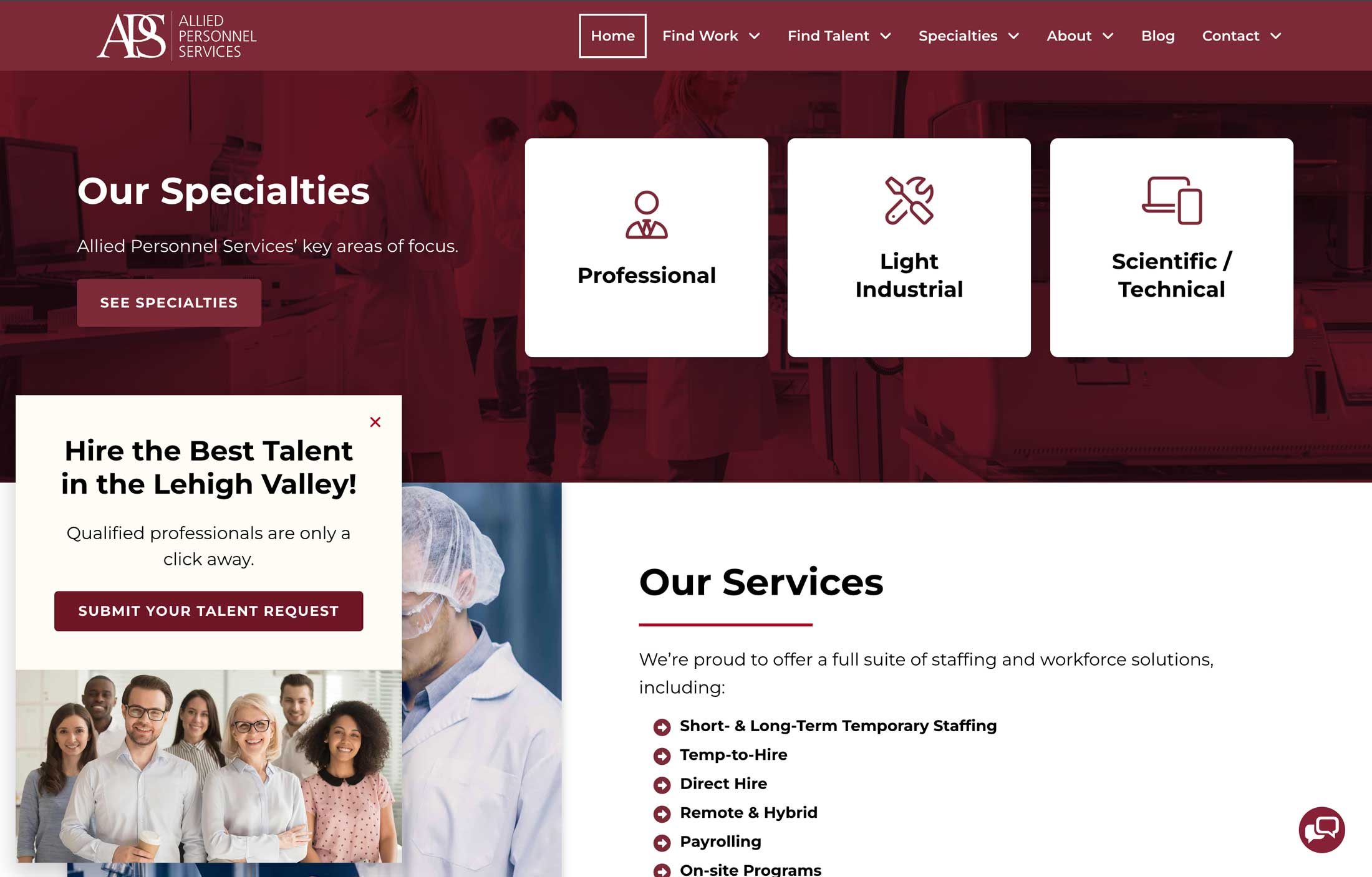 Allied Personnel Services website