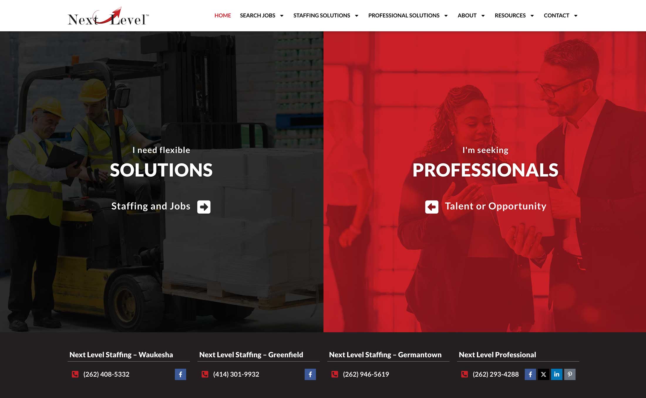 Next Level Staffing website