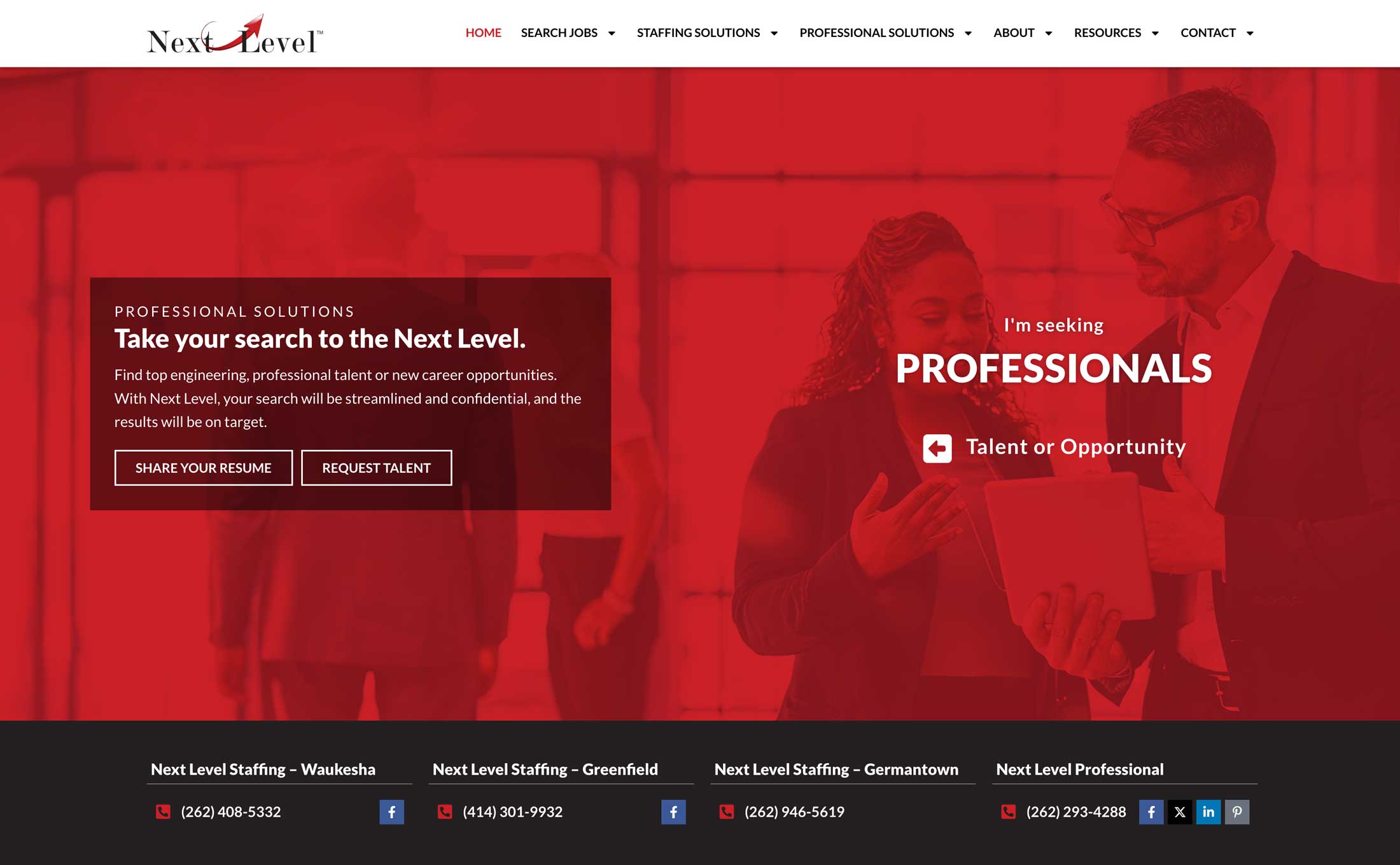 Next Level Staffing website