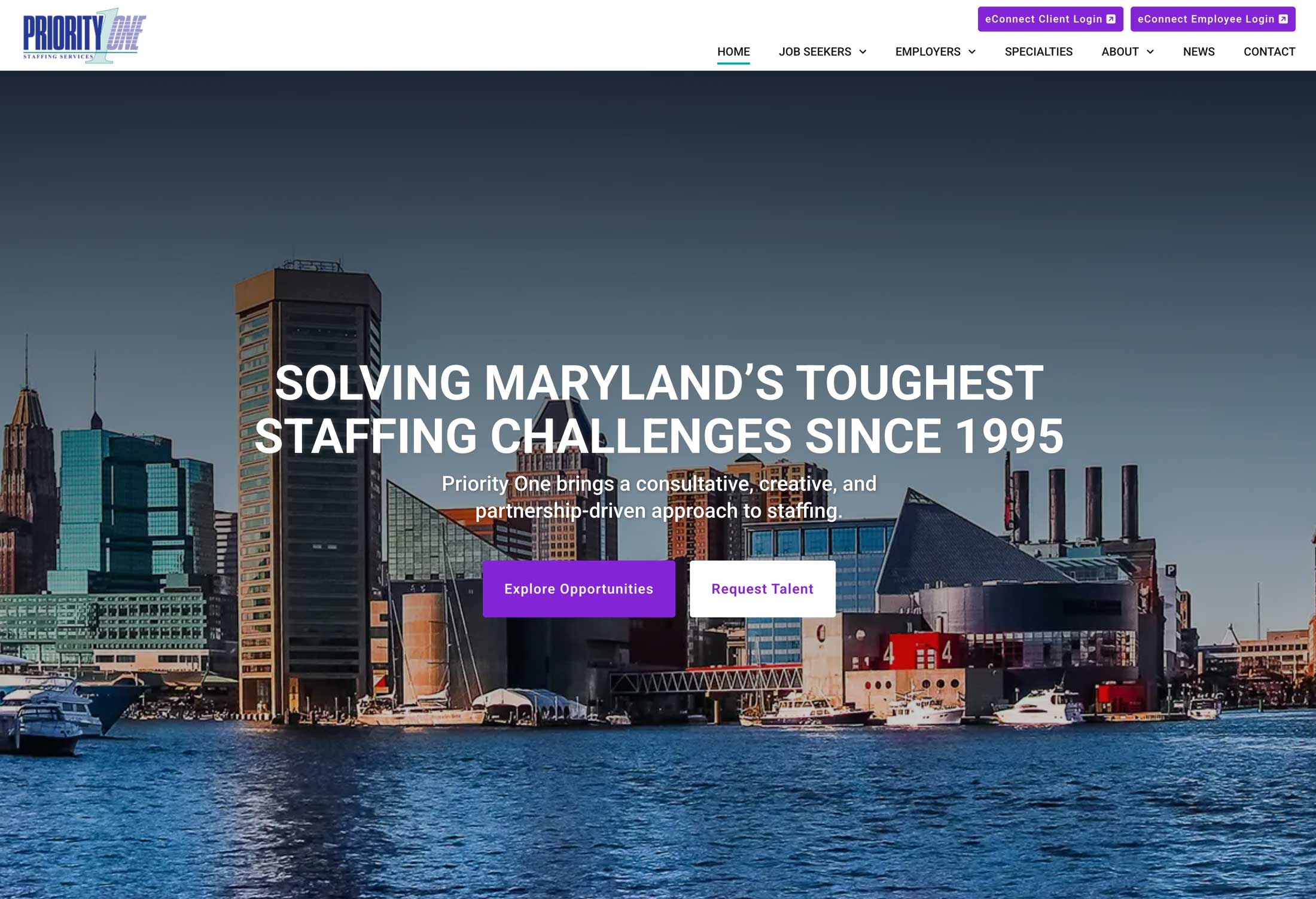 Priority One Staffing Services website