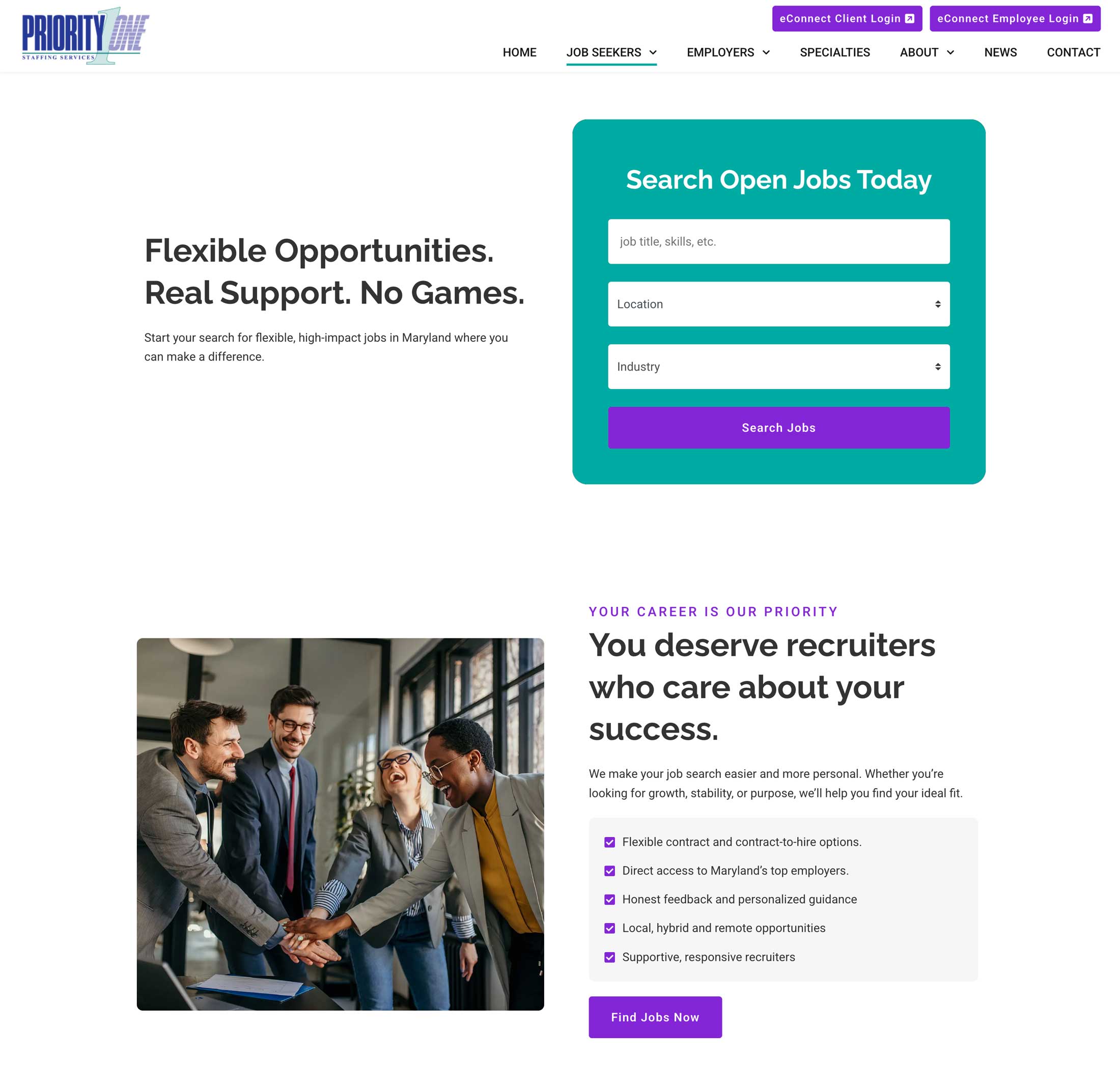 Priority One Staffing Services website